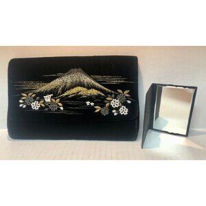 Fiji Bags all hand made black velvet clutch purse beads metallic thread mirror
